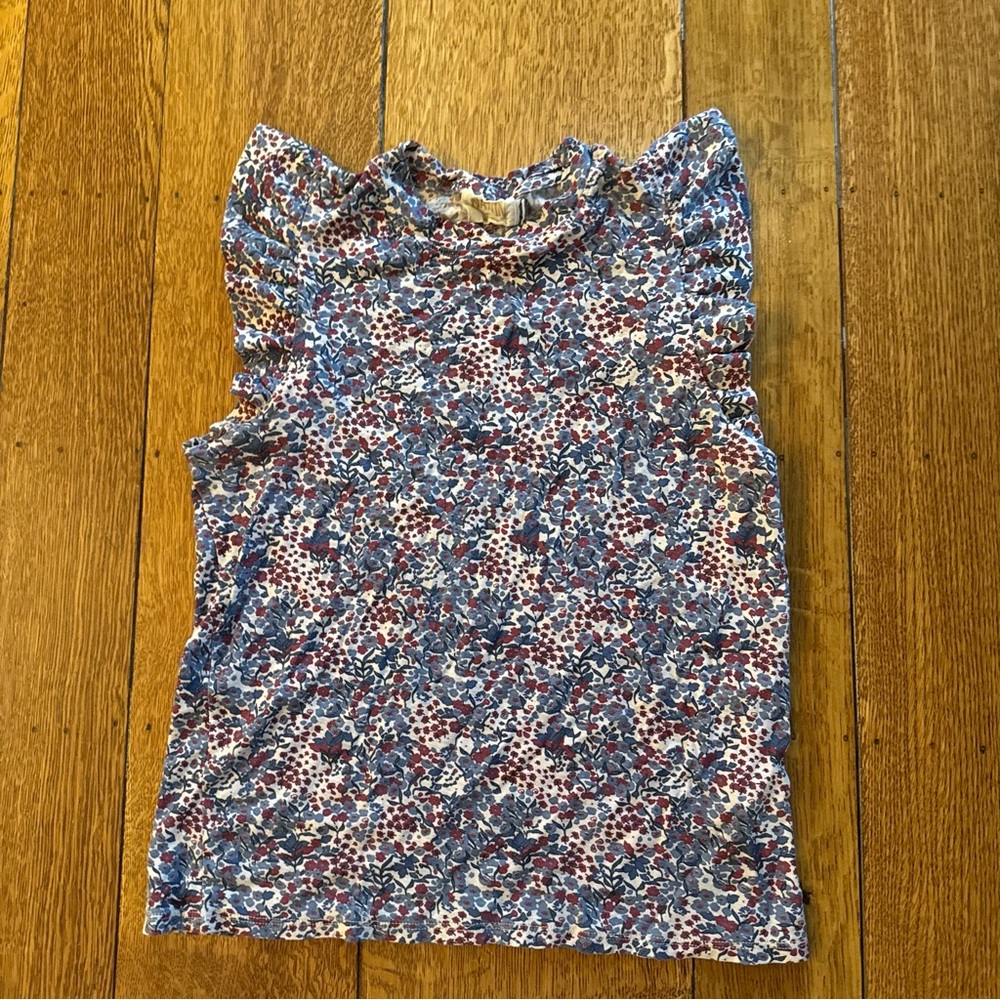 Nation LTD Floral Ruffle Sleeve Blouse - Blue and Red